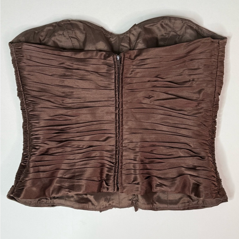 KAY UNGER Brown Ruched 100% Silk Bustier Corset Embellished Ruffle Size 4 - Picture 13 of 16